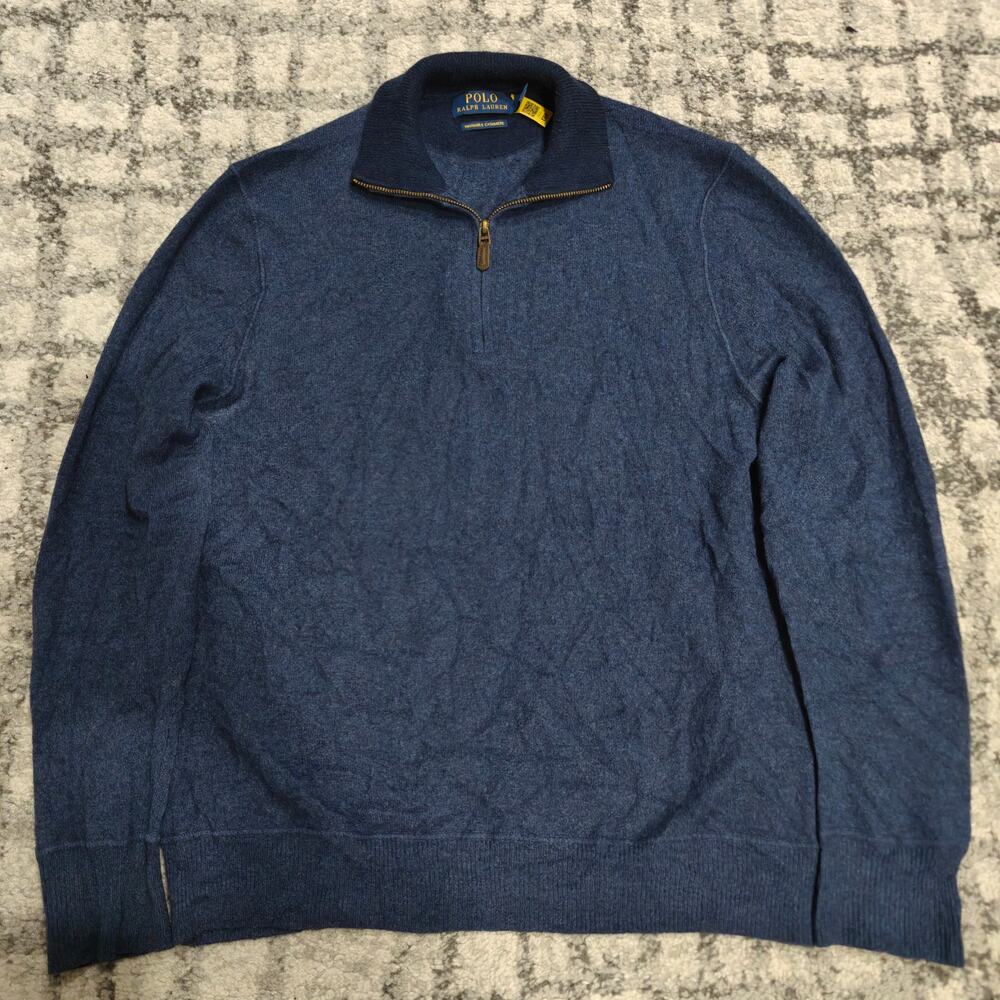 Polo Ralph Lauren Washable Cashmere Quarter Zip Sweater Mens Medium Navy Blue